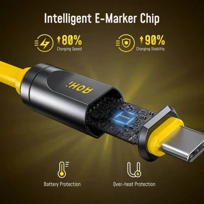 OHI 240W SuperSpeed ​​USB-C Charging and Data Transfer Cable - Yellow